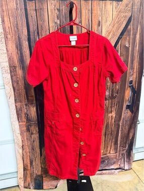 Vicki Blue Red Button-Front Cotton Dress Plus Size PL